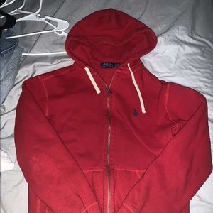red polo hoodie
